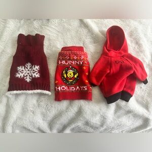 Red Dog Sweater Set with Snowflake and Holiday Designs